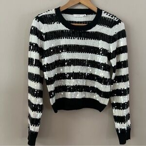Lush Striped Sequin crew neck sweater Ladies size small Black white